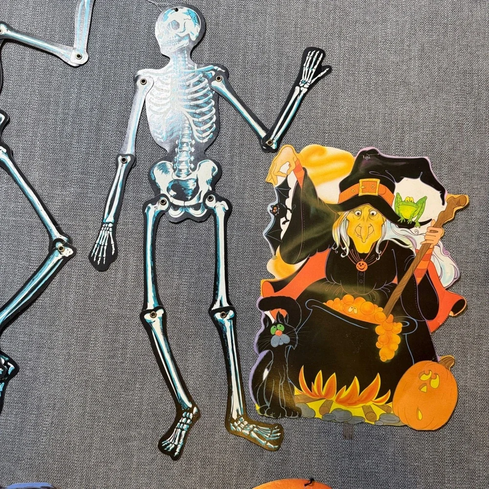 Vintage Halloween Paper Cutouts Bundle Witches Skeletons‎ Black Cat 9pc